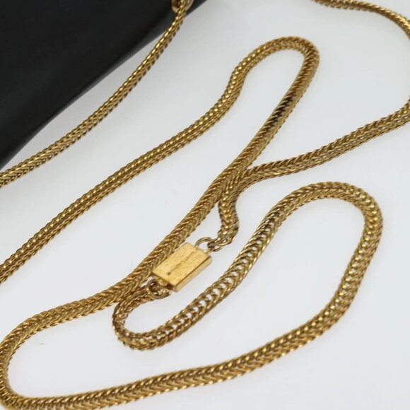 SAINT LAURENT Studs Chain Shoulder Bag Leather Black Gold Auth bs29263 - Picture 8 of 16